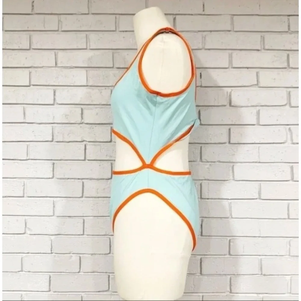 L*Space Women Blue Orange Kira Cutout Twist Back Bitsy Cut One Piece Swimsuit 12 - Picture 4 of 9